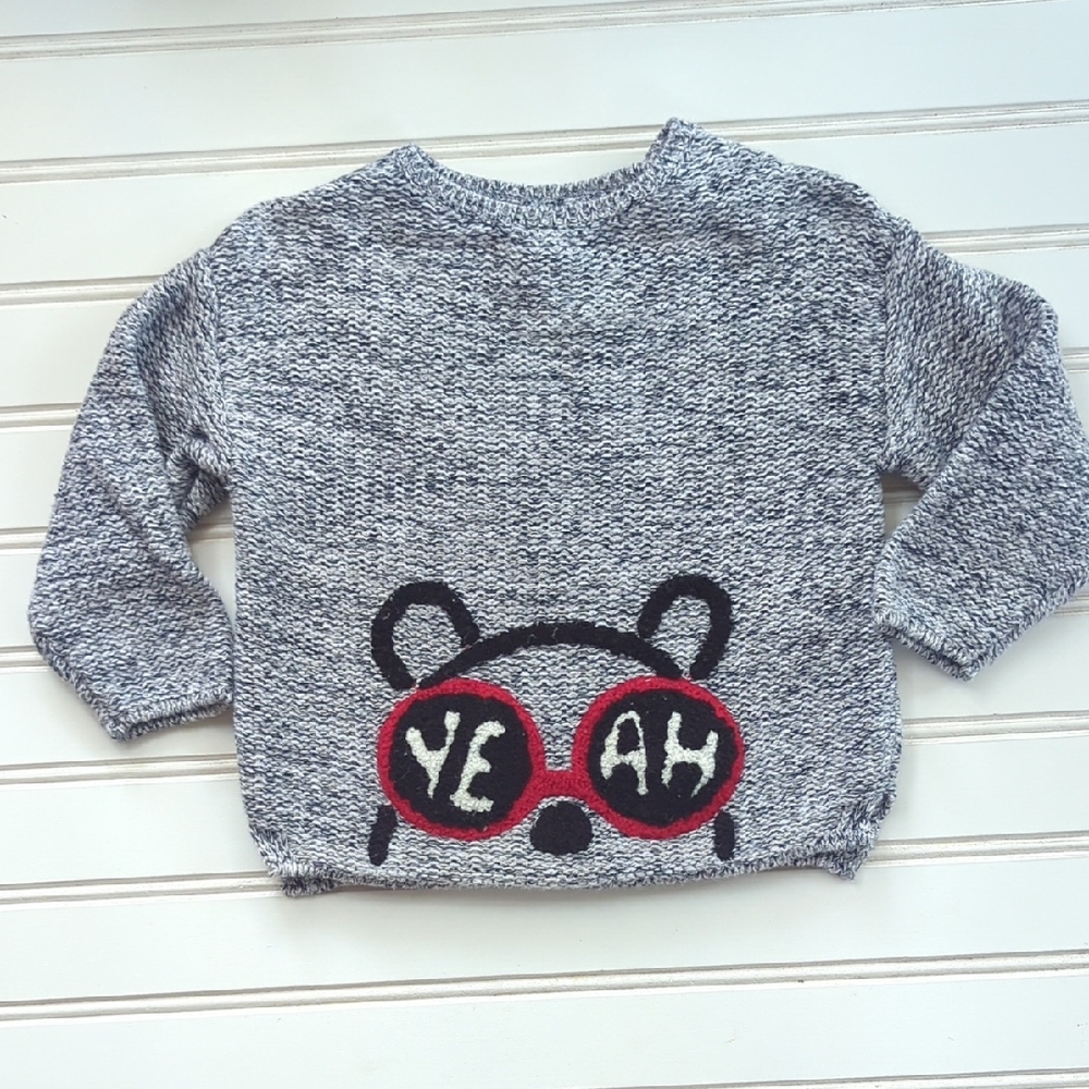 Zara Gray Sweater with Red and Black Design